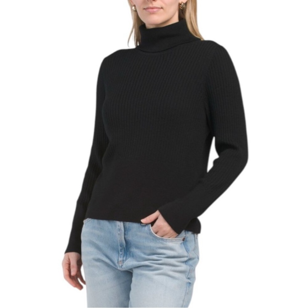 H by Halston Wool Ribbed Turtleneck Sweater